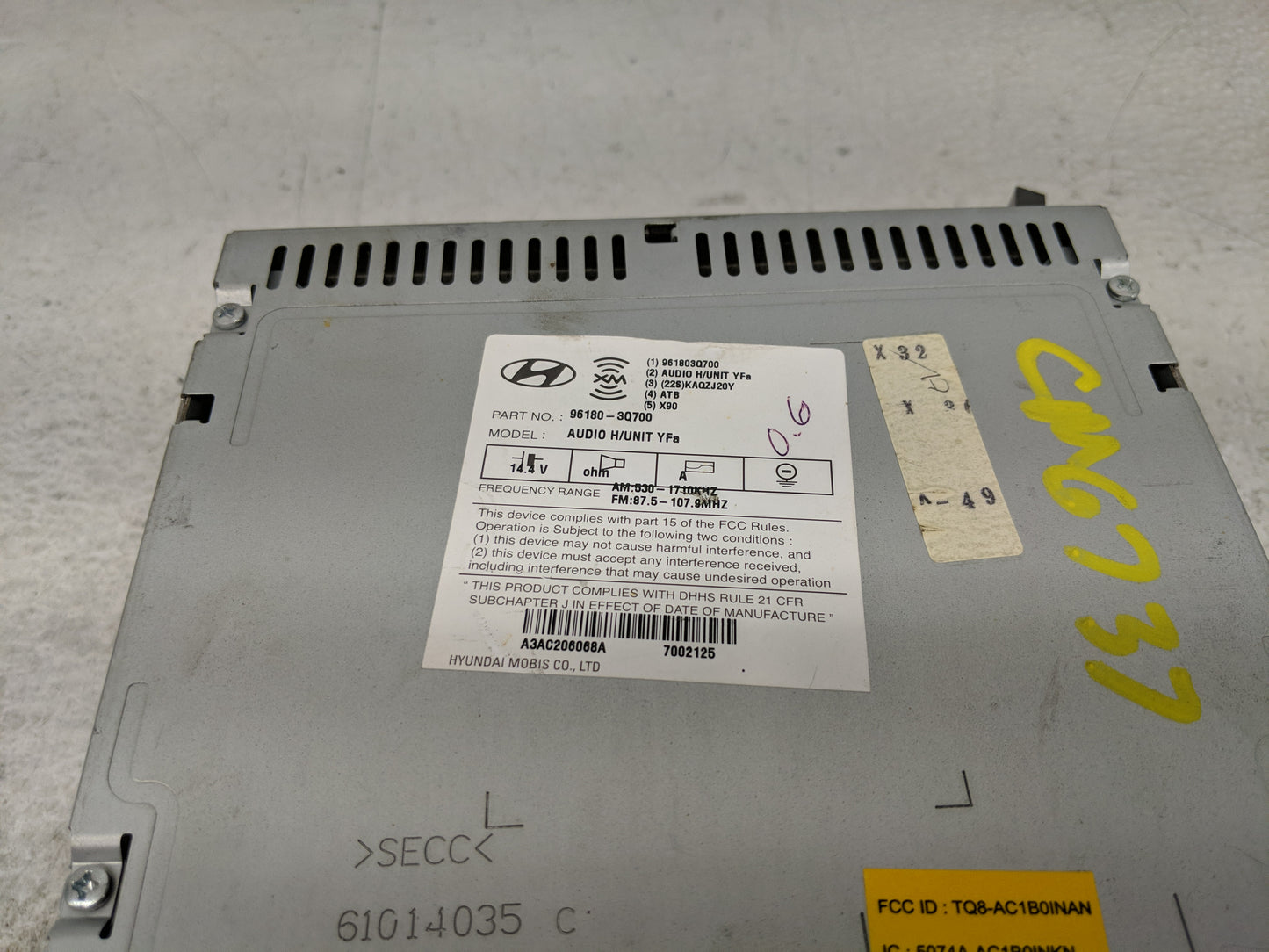 2012-2015 Hyundai Sonata Radio AM FM Cd Player Receiver Replacement P/N:96180-3Q700 96180-3Q6004X Fits Fits 2012 2013 2014 2