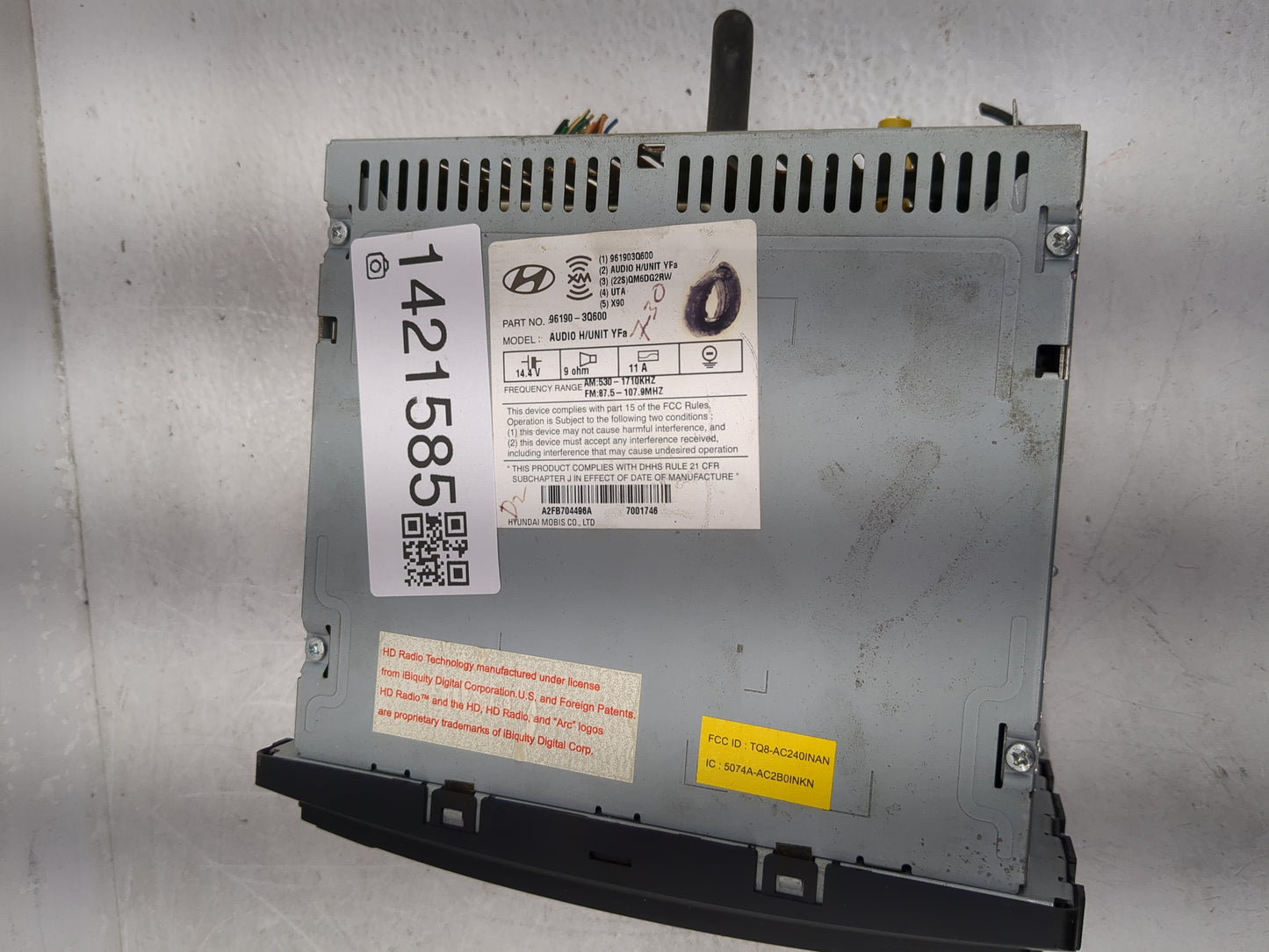 2012 Hyundai Sonata Radio AM FM Cd Player Receiver Replacement P/N:96190-3Q600 Fits OEM Used Auto Parts - Oemusedautoparts1.
