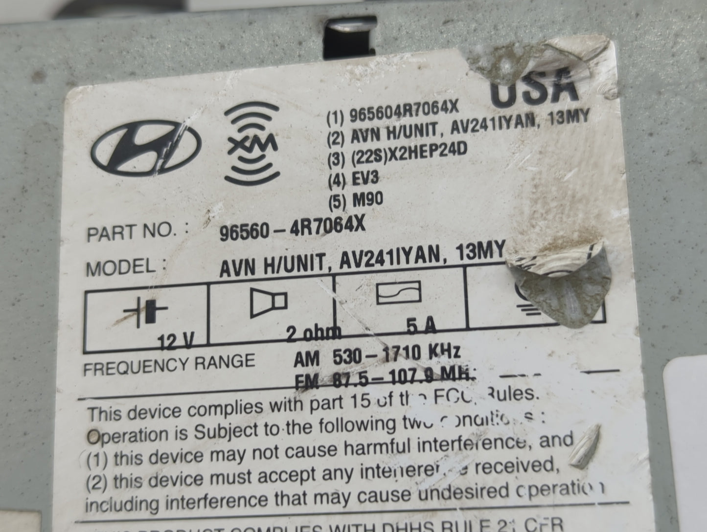 2011-2015 Hyundai Sonata Radio AM FM Cd Player Receiver Replacement P/N:96560-4R7064X Fits Fits 2011 2012 2013 2014 2015 OEM