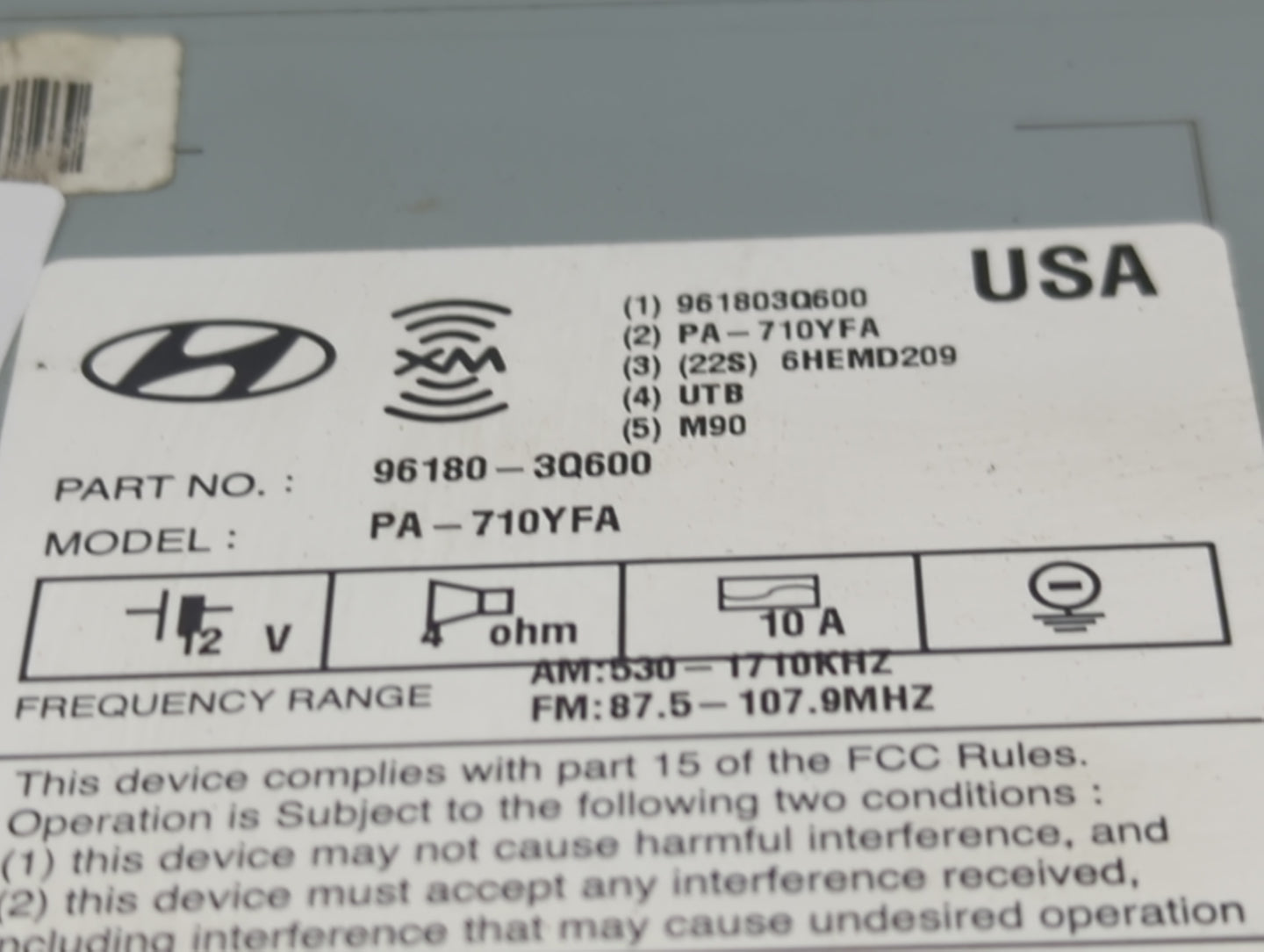 2012-2015 Hyundai Sonata Radio AM FM Cd Player Receiver Replacement P/N:961803Q600 PA-710YFA Fits Fits 2012 2013 2014 2015 O