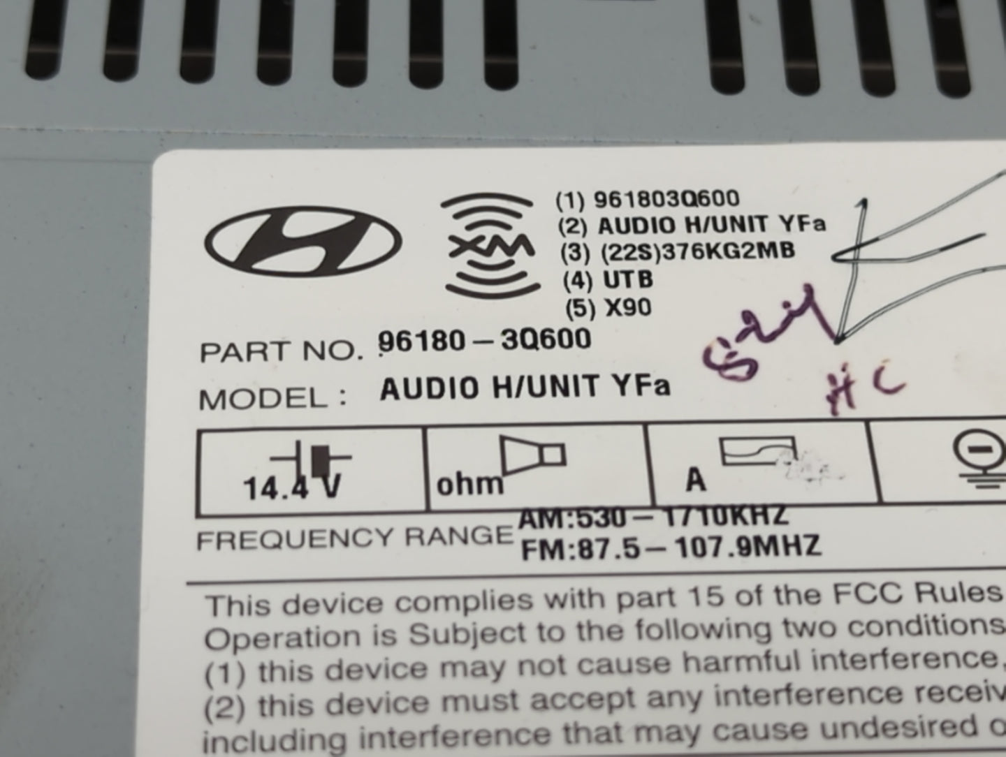 2012 Hyundai Sonata Radio AM FM Cd Player Receiver Replacement P/N:961803Q600 96180-3Q600 Fits OEM Used Auto Parts - Oemused