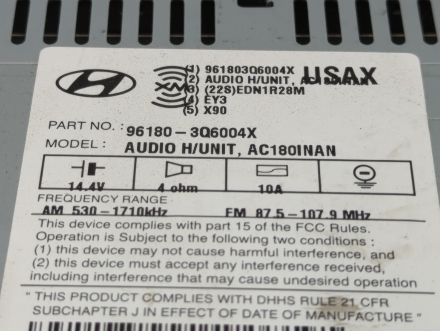 2012-2015 Hyundai Sonata Radio AM FM Cd Player Receiver Replacement P/N:961803Q6004X 96180-3Q6004X Fits Fits 2012 2013 2014 