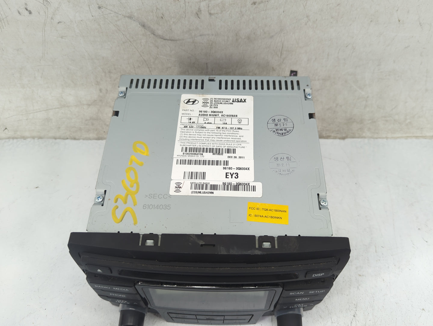 2012-2015 Hyundai Sonata Radio AM FM Cd Player Receiver Replacement P/N:96180-3Q6004X TQ8-AC180INAN Fits Fits 2012 2013 2014