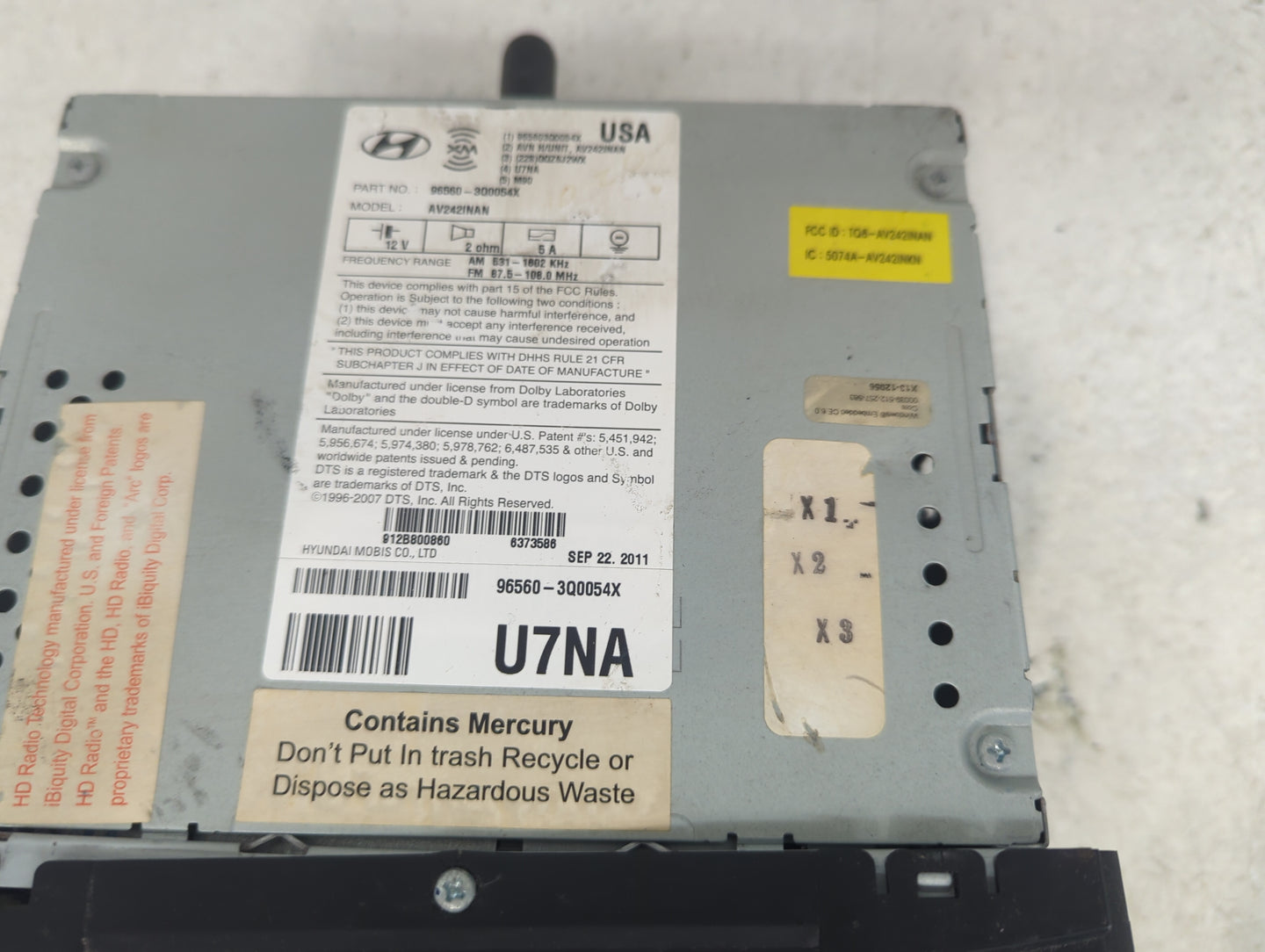 2012 Hyundai Sonata Radio AM FM Cd Player Receiver Replacement P/N:96560-3Q0054X AV2421NAN, TQ8-AV2421NAN, 5074A-AV2421NAN F