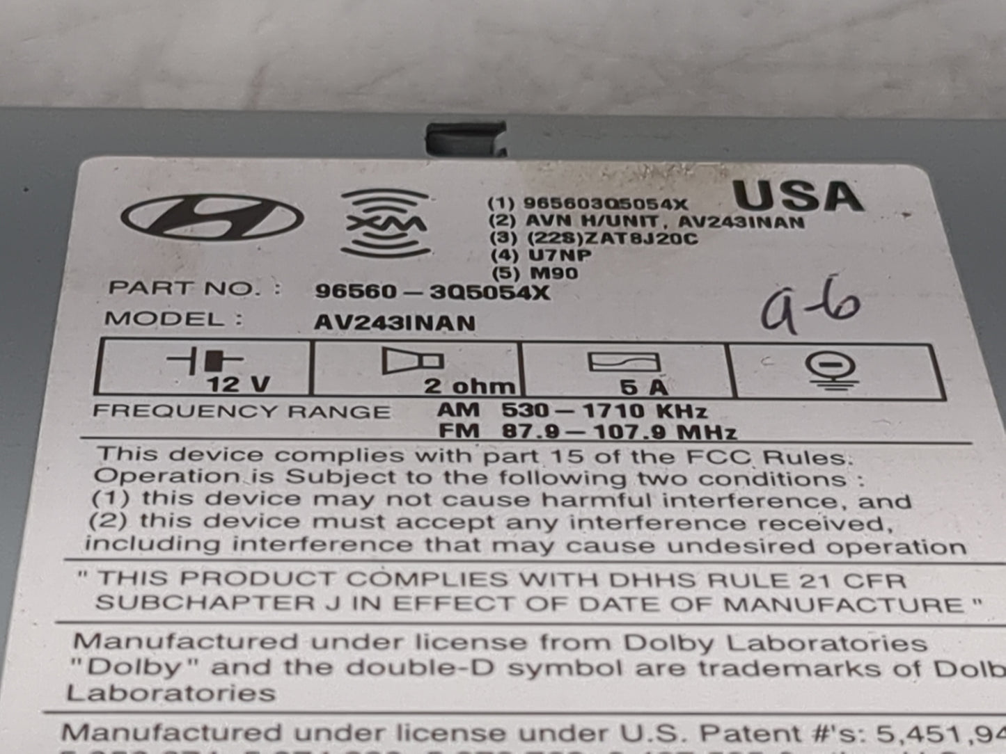 2013 Hyundai Sonata Radio AM FM Cd Player Receiver Replacement P/N:96560-3Q5054X 96560-3Q5054X, AV243INAN Fits OEM Used Auto