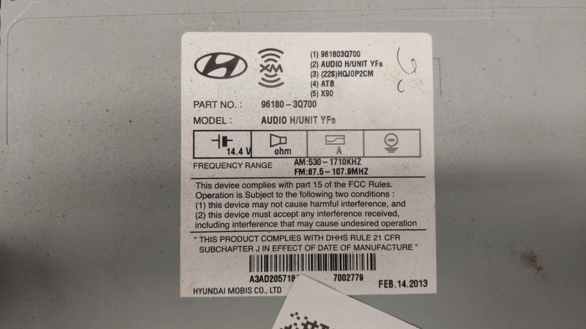 2012-2015 Hyundai Sonata Radio AM FM Cd Player Receiver Replacement P/N:96180-3Q600 96180-3Q700 Fits 2012 2013 2014 2015 OEM