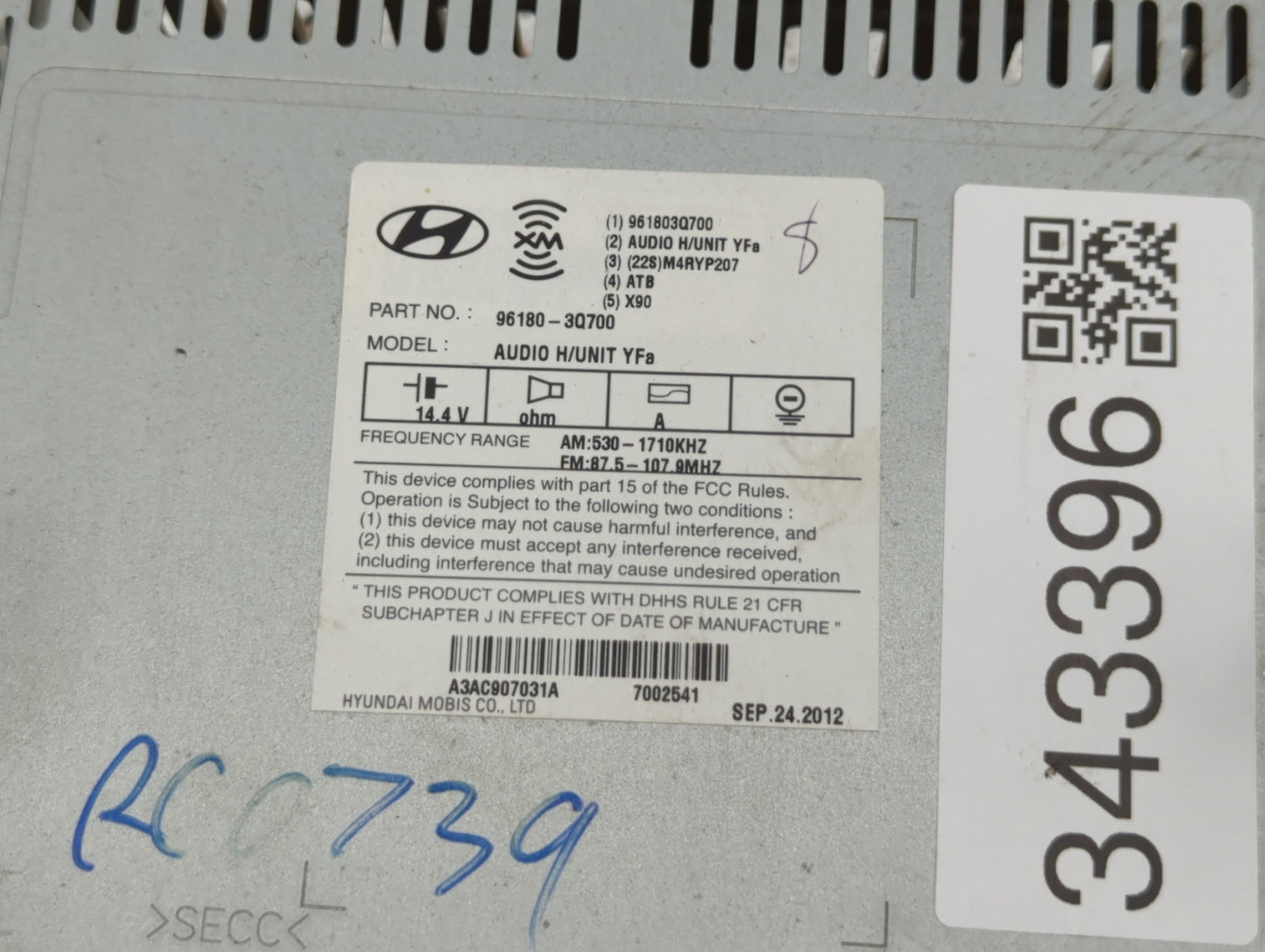 2012-2015 Hyundai Sonata Radio AM FM Cd Player Receiver Replacement P/N:96180-3Q600 96180-3Q700 Fits Fits 2012 2013 2014 201