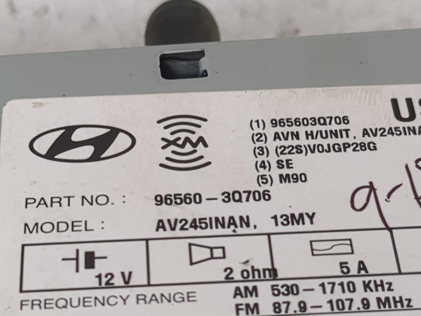 2011-2012 Hyundai Sonata Radio AM FM Cd Player Receiver Replacement P/N:96560-3Q706 Fits Fits 2011 2012 OEM Used Auto Parts 