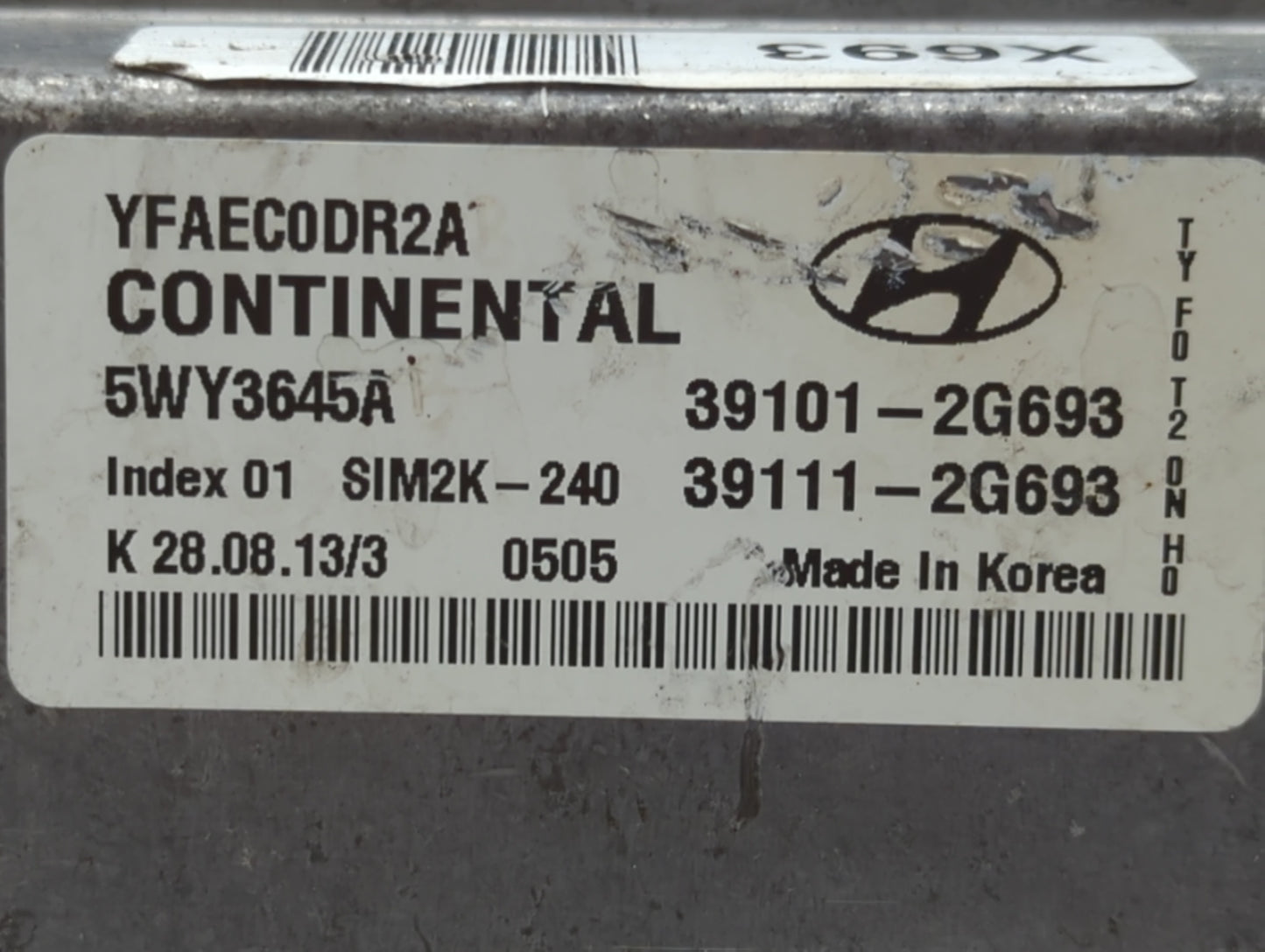 2011-2014 Hyundai Sonata PCM Engine Control Computer ECU ECM PCU OEM P/N:39111-2G693 39101-2G693 Fits Fits 2011 2012 2013 20