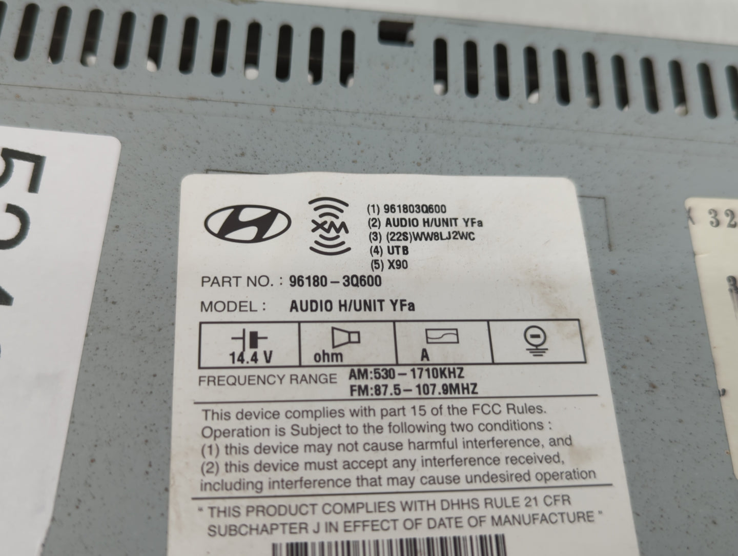 2012-2015 Hyundai Sonata Radio AM FM Cd Player Receiver Replacement P/N:96180-3Q600 Fits Fits 2012 2013 2014 2015 OEM Used A