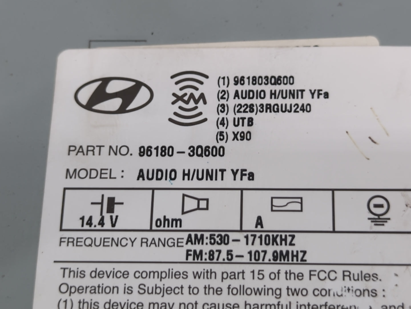 2012-2015 Hyundai Sonata Radio AM FM Cd Player Receiver Replacement P/N:96180-3Q600 Fits Fits 2012 2013 2014 2015 OEM Used A