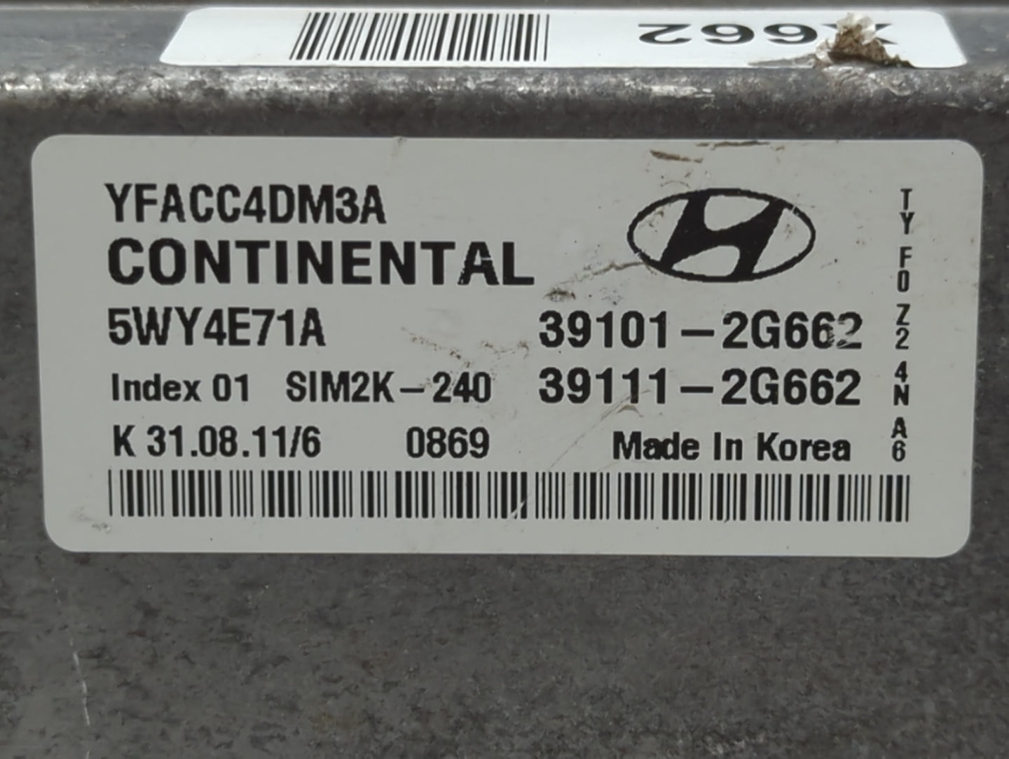 2011-2014 Hyundai Sonata PCM Engine Control Computer ECU ECM PCU OEM P/N:39101-2G662 Fits Fits 2011 2012 2013 2014 OEM Used 