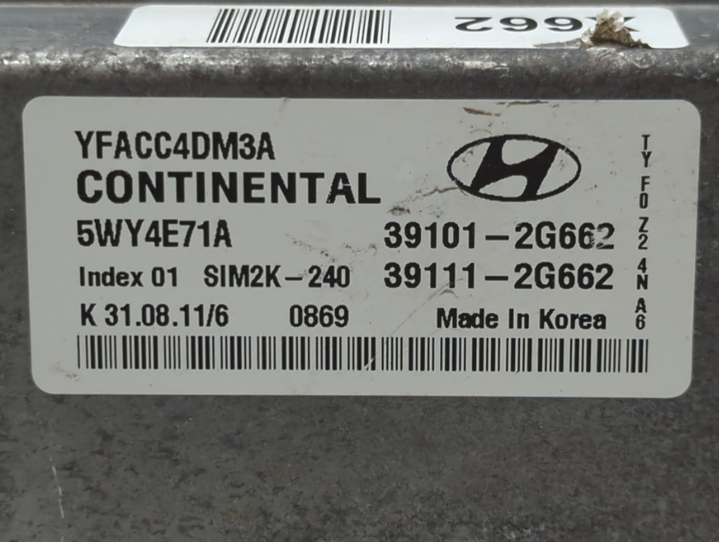 2011-2014 Hyundai Sonata PCM Engine Control Computer ECU ECM PCU OEM P/N:39101-2G662 Fits Fits 2011 2012 2013 2014 OEM Used 