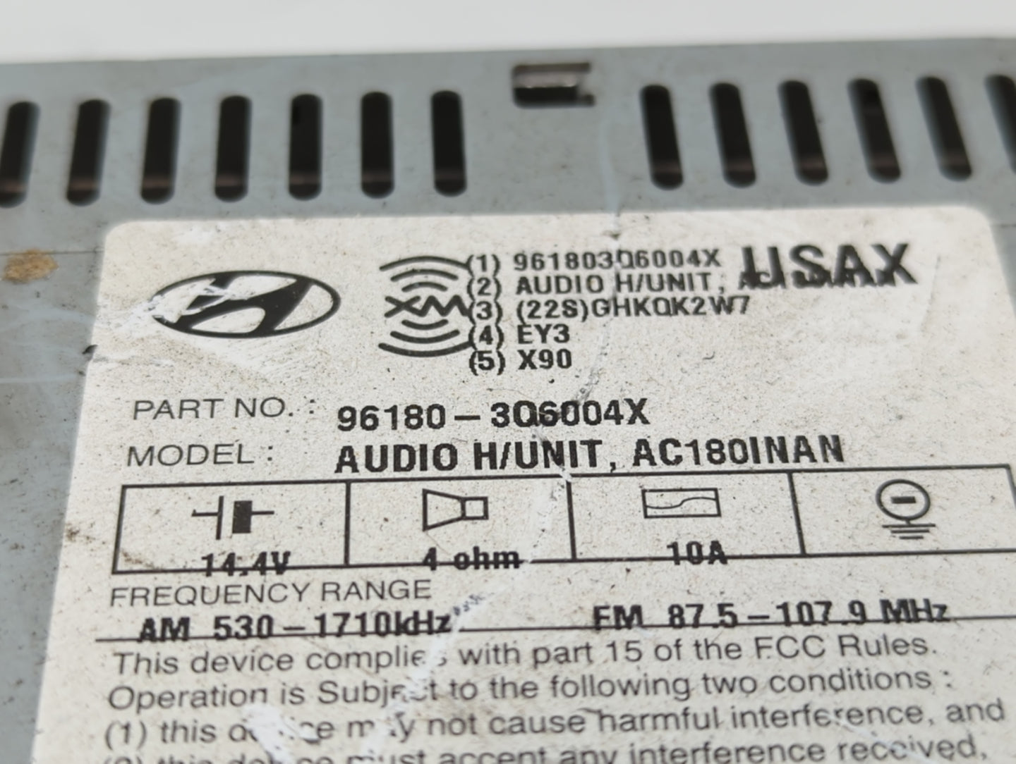 2012-2015 Hyundai Sonata Radio AM FM Cd Player Receiver Replacement P/N:96180-3Q6004X Fits Fits 2012 2013 2014 2015 OEM Used