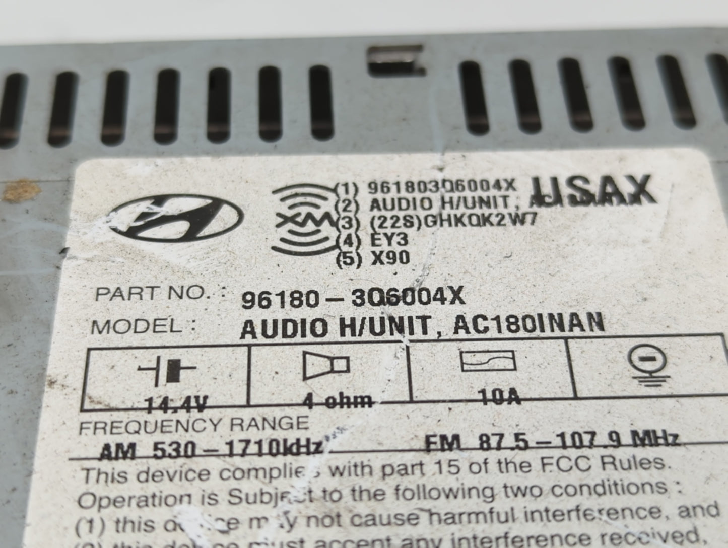 2012-2015 Hyundai Sonata Radio AM FM Cd Player Receiver Replacement P/N:96180-3Q6004X Fits Fits 2012 2013 2014 2015 OEM Used