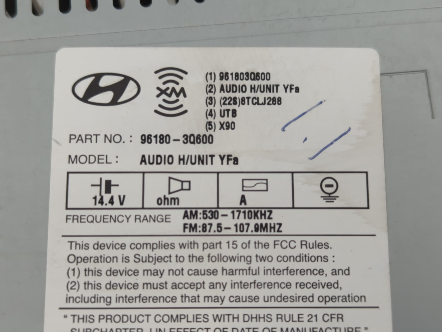 2012-2015 Hyundai Sonata Radio AM FM Cd Player Receiver Replacement P/N:96180-3Q600 Fits Fits 2012 2013 2014 2015 OEM Used A