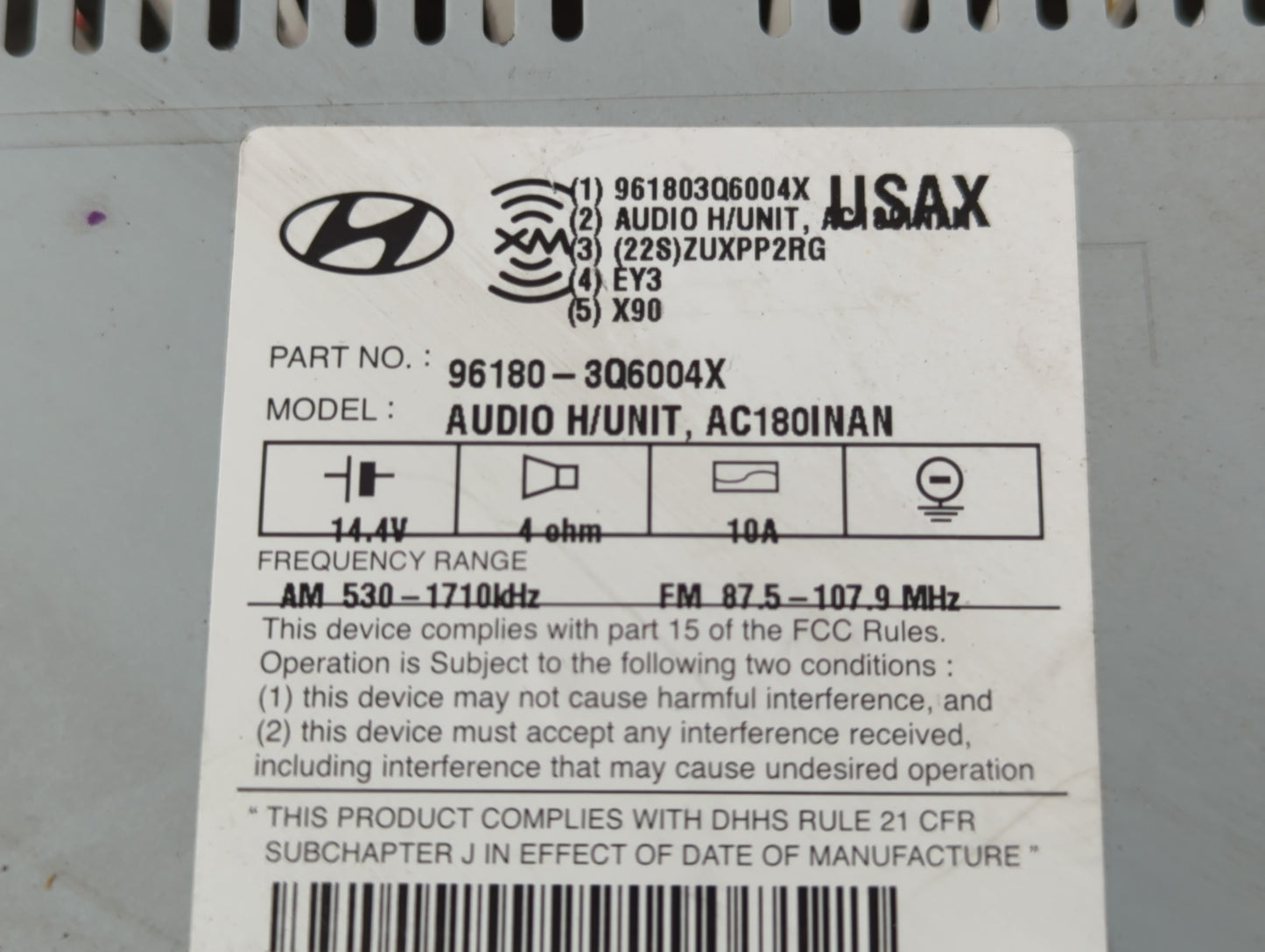 2012-2015 Hyundai Sonata Radio AM FM Cd Player Receiver Replacement P/N:96180-3Q6004X Fits Fits 2012 2013 2014 2015 OEM Used