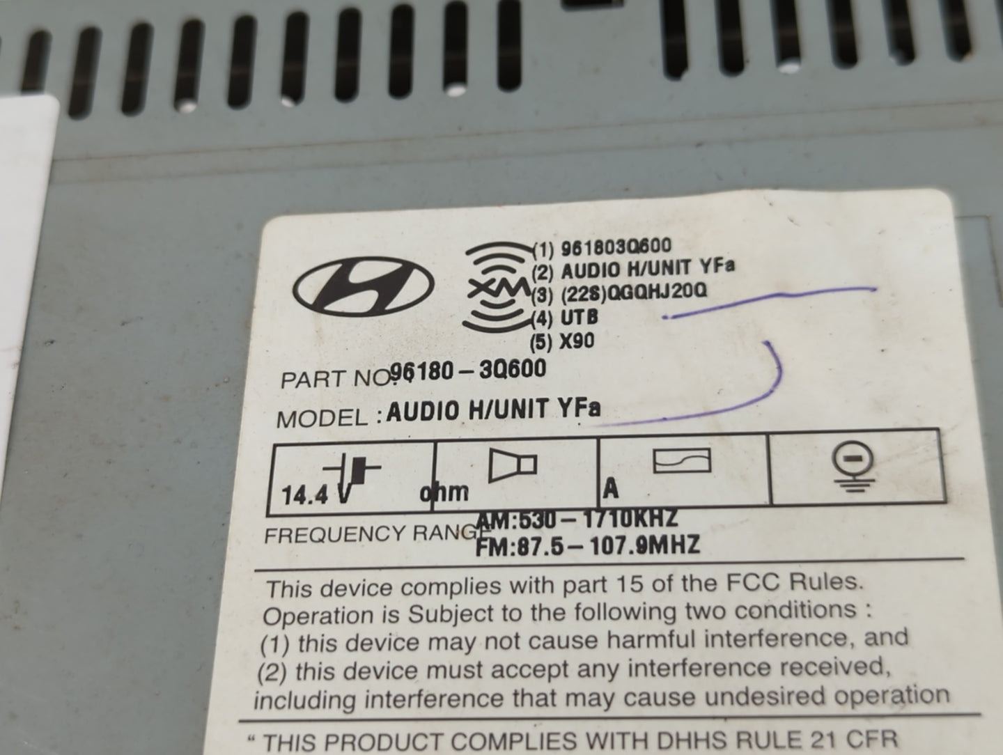 2012-2015 Hyundai Sonata Radio AM FM Cd Player Receiver Replacement P/N:96180-3Q6004X Fits Fits 2012 2013 2014 2015 OEM Used