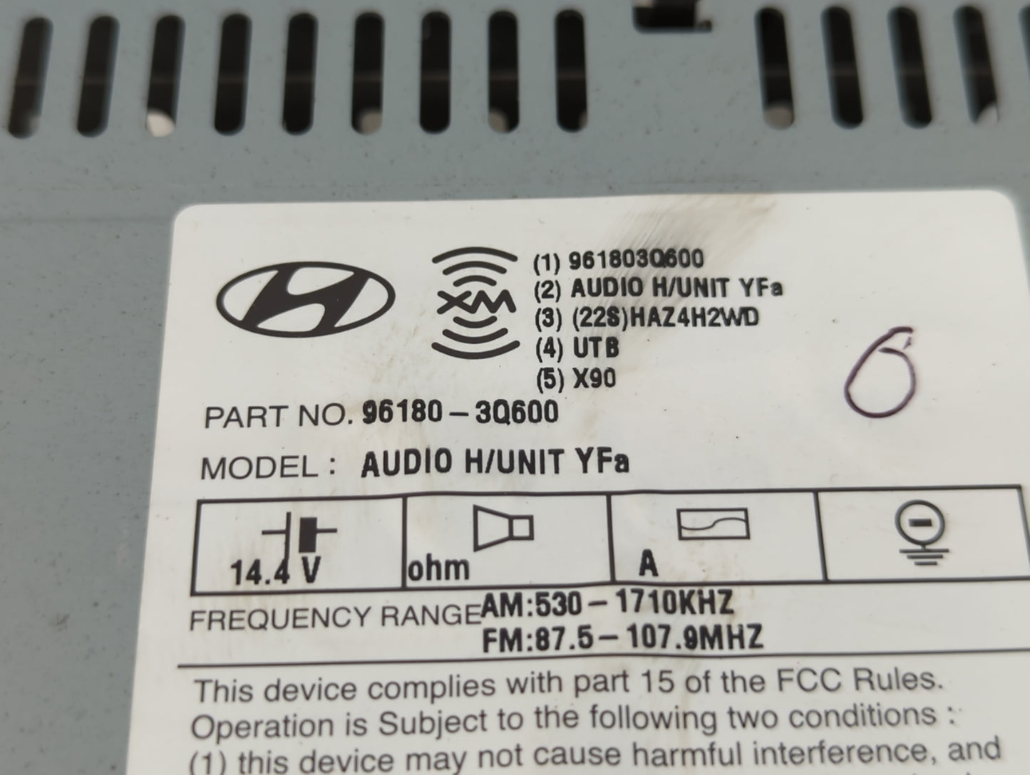 2012-2015 Hyundai Sonata Radio AM FM Cd Player Receiver Replacement P/N:96180-3Q6004X Fits Fits 2012 2013 2014 2015 OEM Used