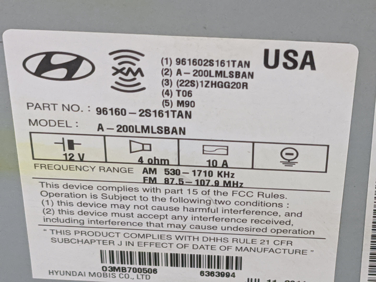 2010-2013 Hyundai Tucson Radio AM FM Cd Player Receiver Replacement P/N:961602S161TAN A-200LMLSBAN Fits Fits 2010 2011 2012 