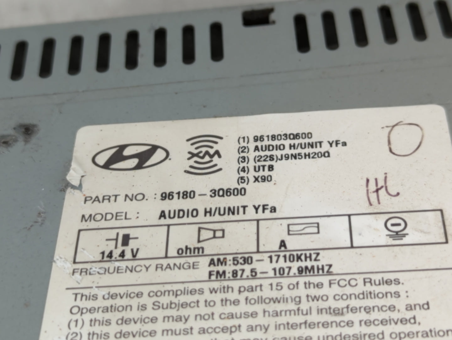 2012 Hyundai Sonata Sonata Radio AM FM Cd Player Receiver Replacement P/N:96180-3Q600 Fits Fits 2013 2014 OEM Used Auto Part