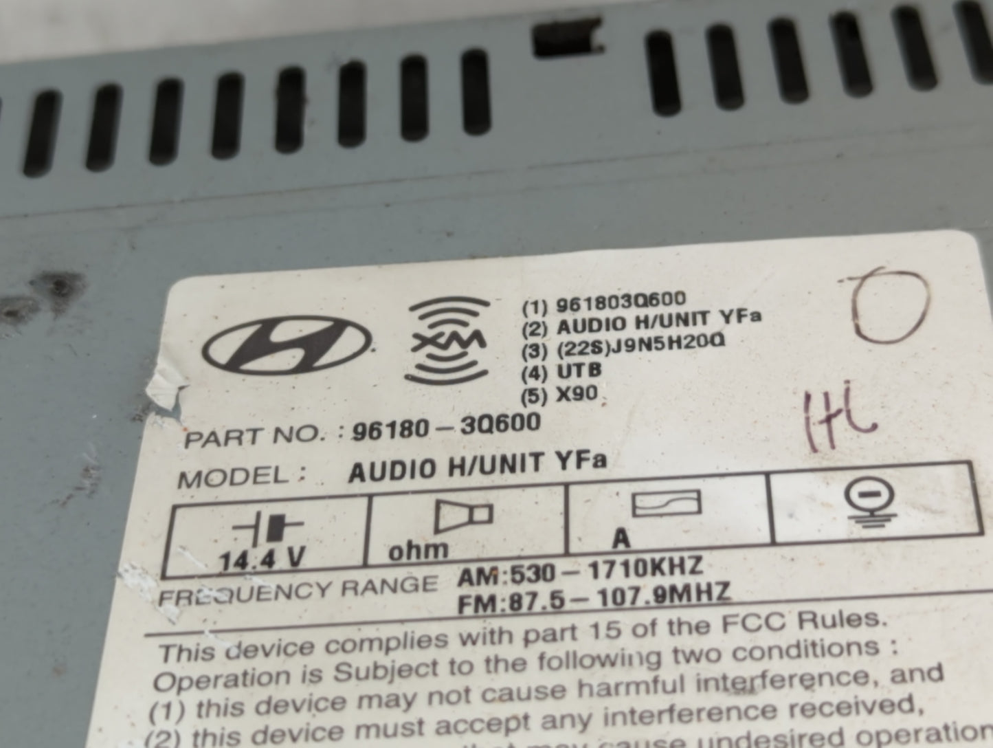 2012 Hyundai Sonata Sonata Radio AM FM Cd Player Receiver Replacement P/N:96180-3Q600 Fits Fits 2013 2014 OEM Used Auto Part
