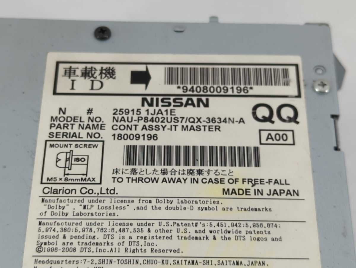 2012 Infiniti Fx35 Radio AM FM Cd Player Receiver Replacement P/N:25915 1JA1E Fits 2011 2013 OEM Used Auto Parts - Oemusedau
