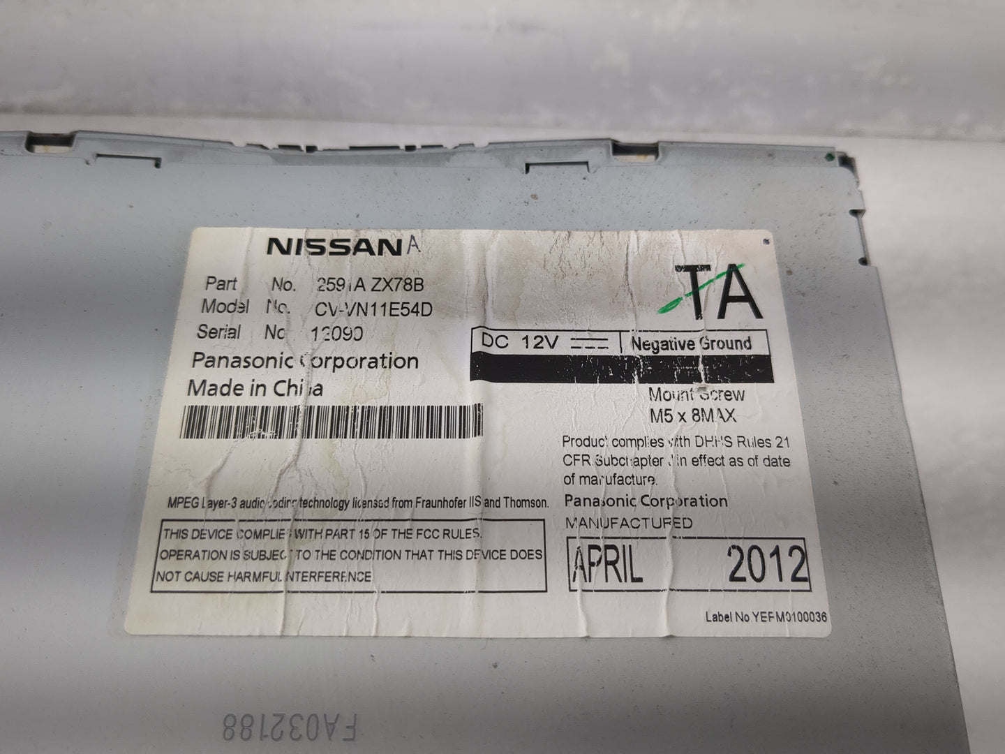 2011-2013 Infiniti G37 Radio AM FM Cd Player Receiver Replacement P/N:2591A-ZX78B Fits Fits 2011 2012 2013 2014 2015 2016 20