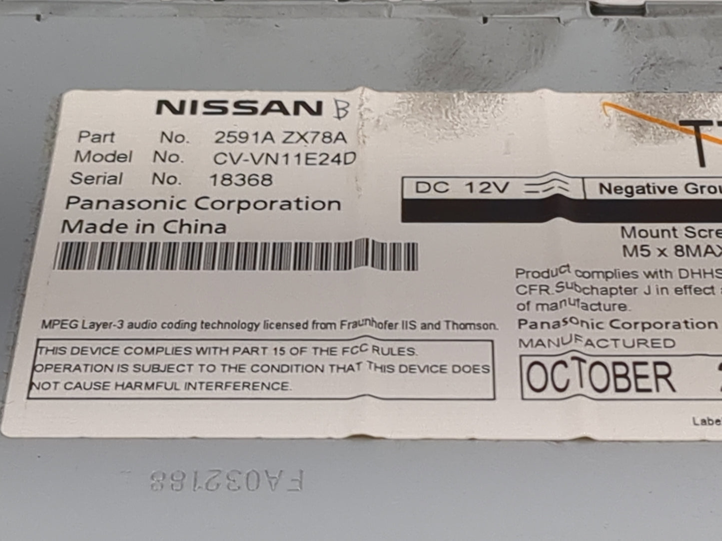 2011-2013 Infiniti G37 Radio AM FM Cd Player Receiver Replacement P/N:2591A ZX78A CV-VN11E24D Fits OEM Used Auto Parts - Oem