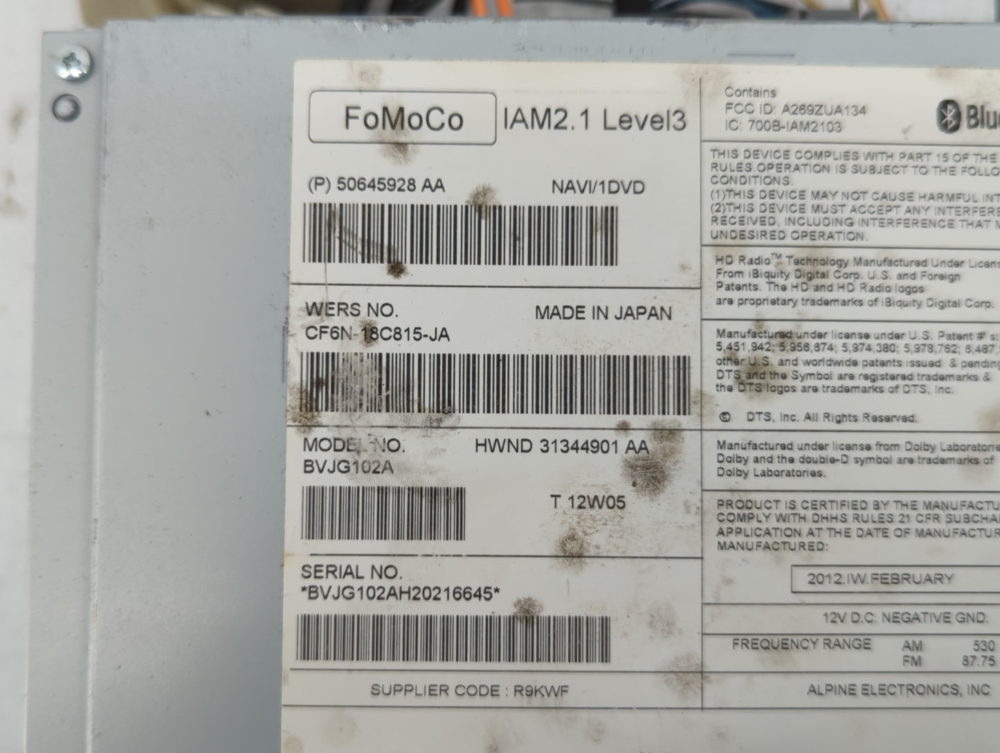 2012-2013 Jaguar Xf Am Fm Cd Player Radio Receiver - Oemusedautoparts1.com