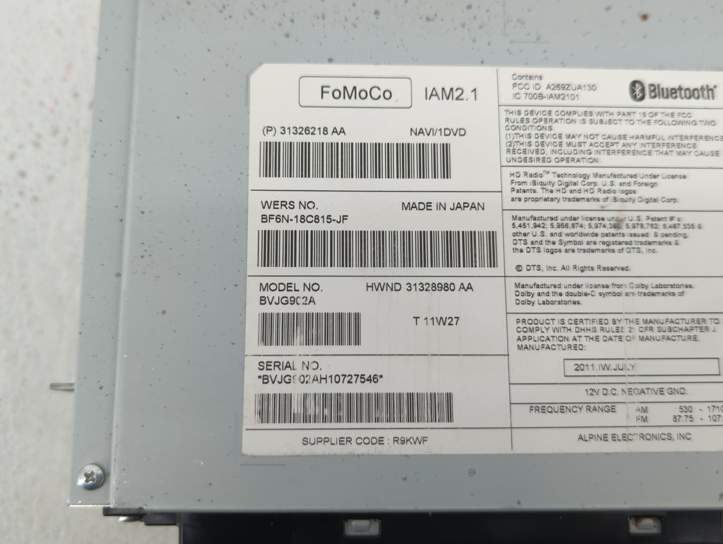 2012-2013 Jaguar Xf Radio AM FM Cd Player Receiver Replacement P/N:31326218AA 50645928AA, CF6N-18C815-JA Fits Fits 2012 2013
