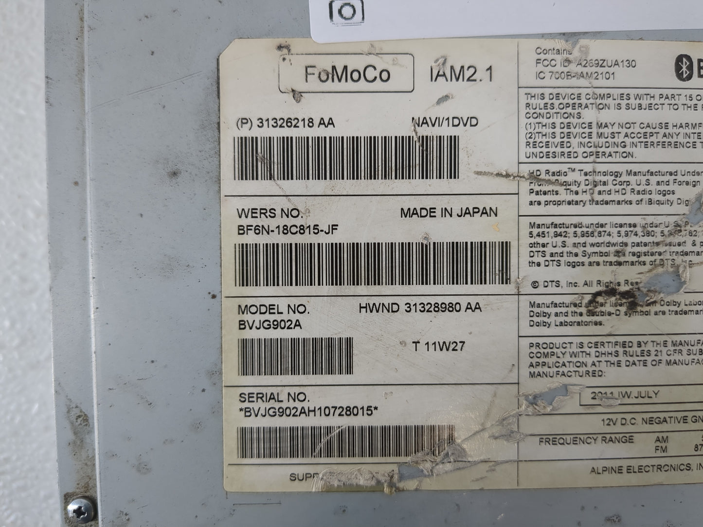 2011-2015 Jaguar Xj Radio AM FM Cd Player Receiver Replacement P/N:31326218 AA Fits Fits 2011 2012 2013 2014 2015 OEM Used A
