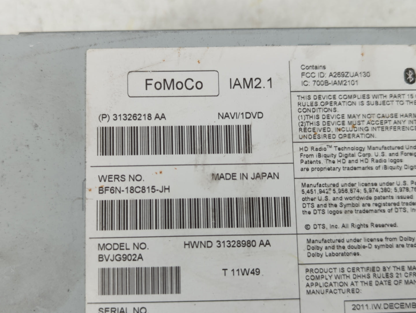 2011-2015 Jaguar Xj Am Fm Cd Player Radio Receiver - Oemusedautoparts1.com