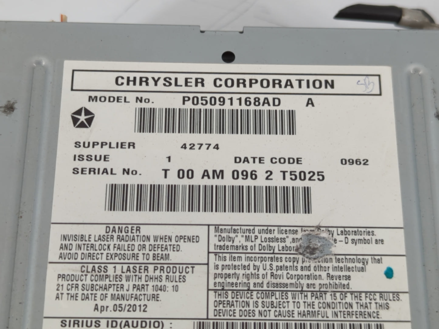 2012 Jeep Compass Radio AM FM Cd Player Receiver Replacement P/N:P05091168AD Fits Fits 2010 2011 2013 2014 2015 2016 2017 OE