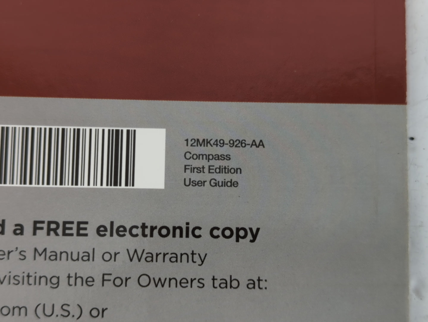 2012 Jeep Compass Owners Manual Book Guide P/N:12MK49-926-AA OEM Used Auto Parts - Oemusedautoparts1.com