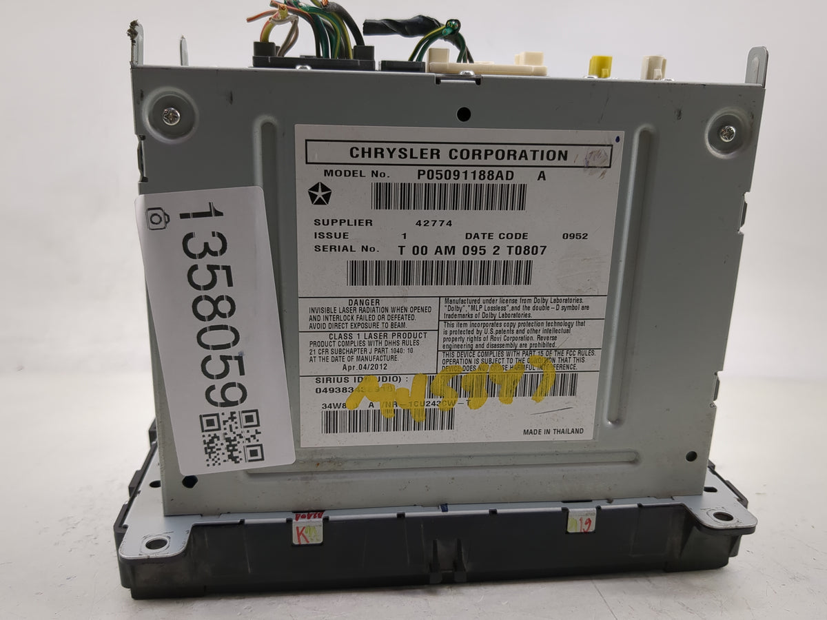 2012 Jeep Grand Cherokee Radio AM FM Cd Player Receiver Replacement P/N:05091188AD Fits OEM Used Auto Parts - Oemusedautopar
