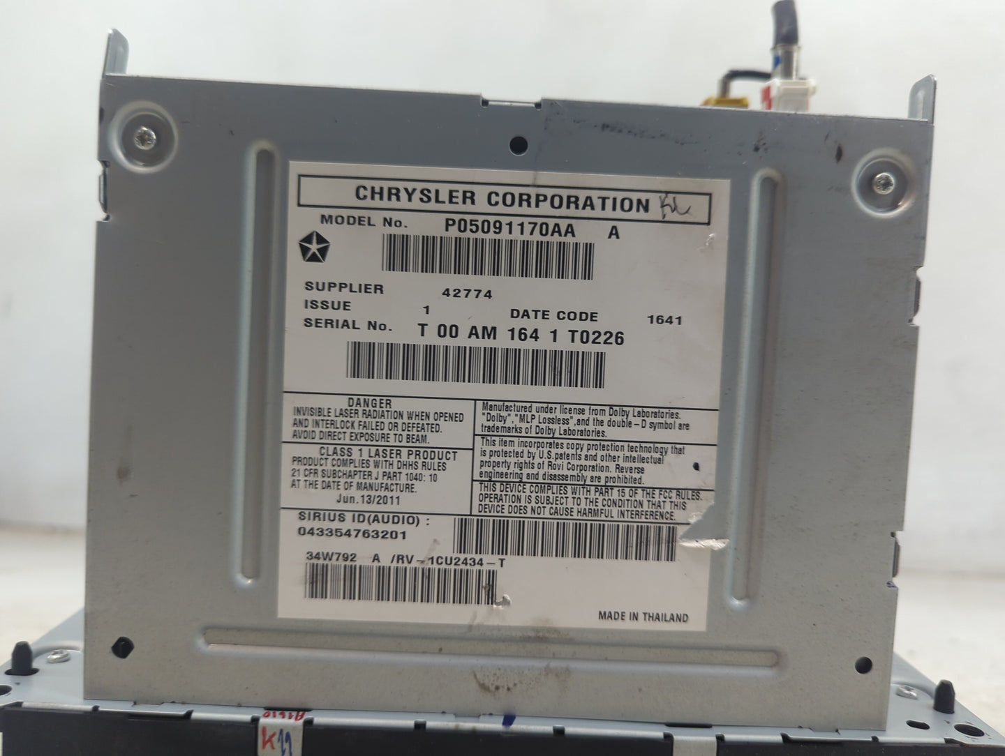 2011 Jeep Liberty Radio AM FM Cd Player Receiver Replacement P/N:P05091170AA Fits Fits 2008 2009 2010 2014 OEM Used Auto Par
