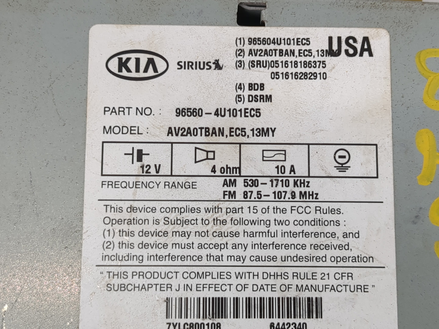 2011-2013 Kia Optima Radio AM FM Cd Player Receiver Replacement P/N:96540-4U100EC5 Fits Fits 2011 2012 2013 OEM Used Auto Pa
