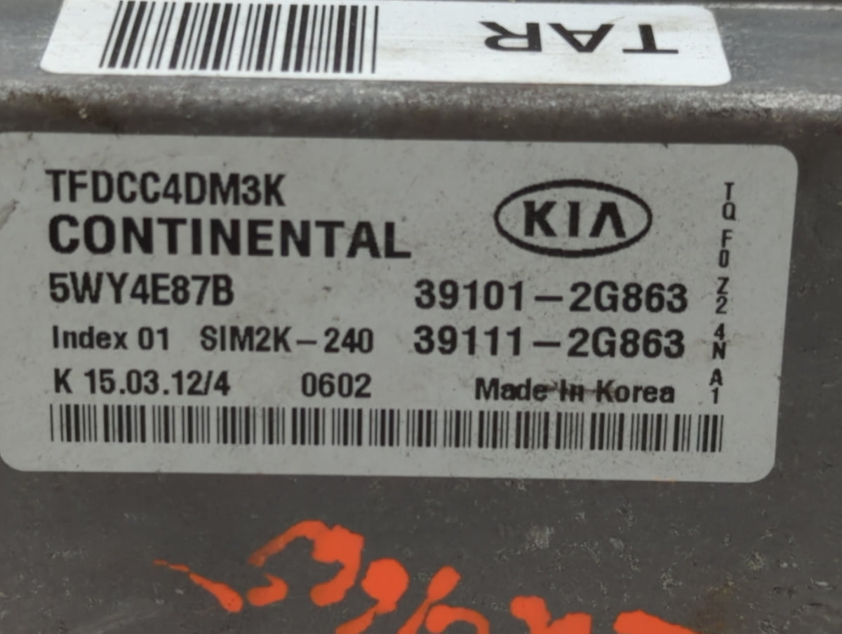 2011-2013 Kia Optima PCM Engine Control Computer ECU ECM PCU OEM P/N:39101-2G863 Fits 2011 2012 2013 OEM Used Auto Parts - O