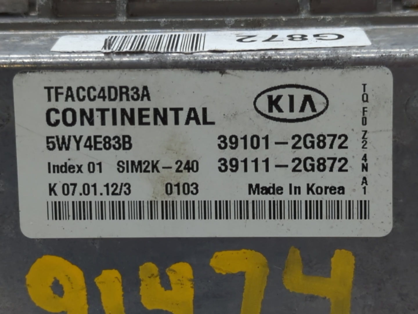 2011-2013 Kia Optima PCM Engine Control Computer ECU ECM PCU OEM P/N:39111-2G872 39101-2G872 Fits Fits 2011 2012 2013 OEM Us