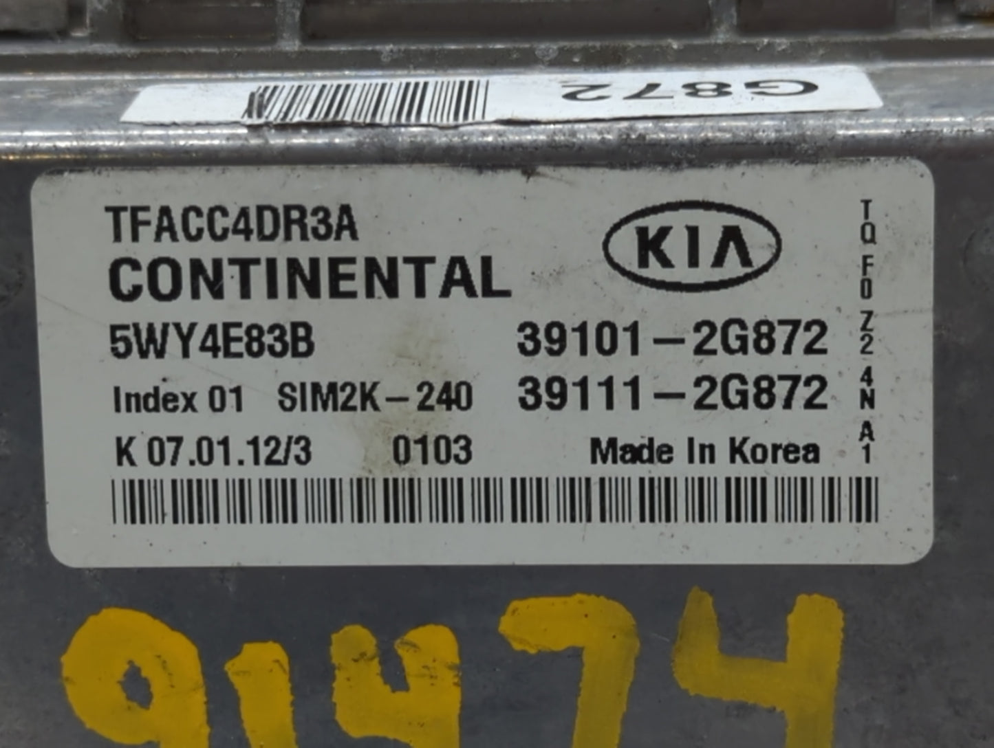 2011-2013 Kia Optima PCM Engine Control Computer ECU ECM PCU OEM P/N:39111-2G872 39101-2G872 Fits Fits 2011 2012 2013 OEM Us