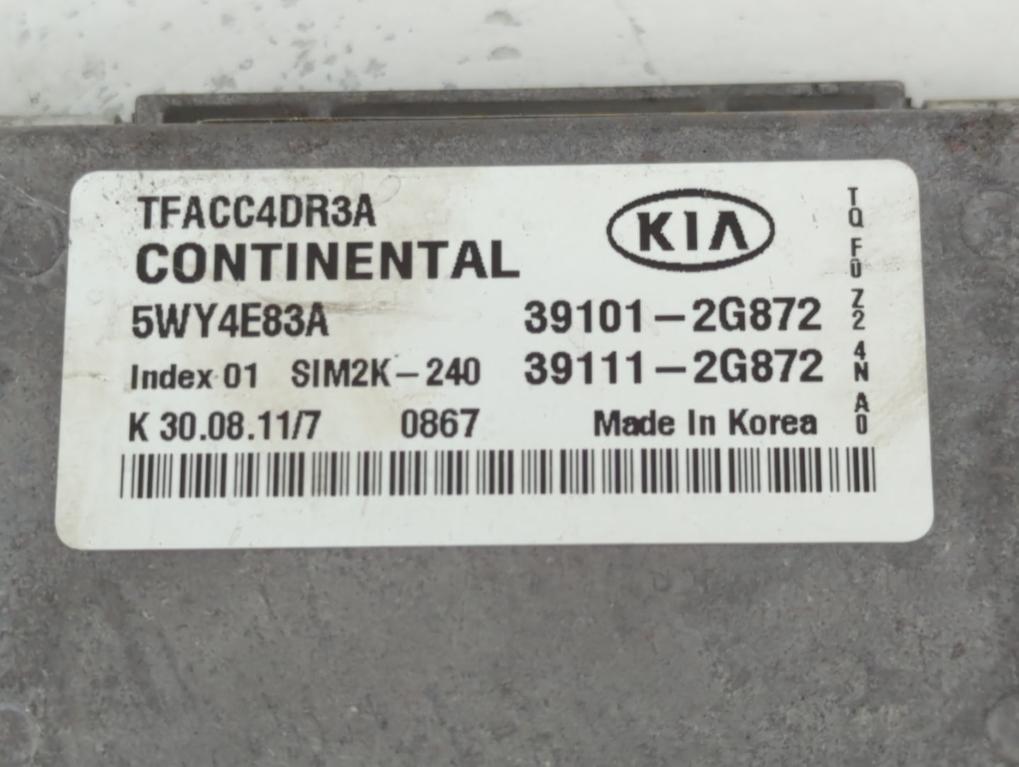 2011-2013 Kia Optima PCM Engine Control Computer ECU ECM PCU OEM P/N:39111-2G872 39101-2G872 Fits Fits 2011 2012 2013 OEM Us