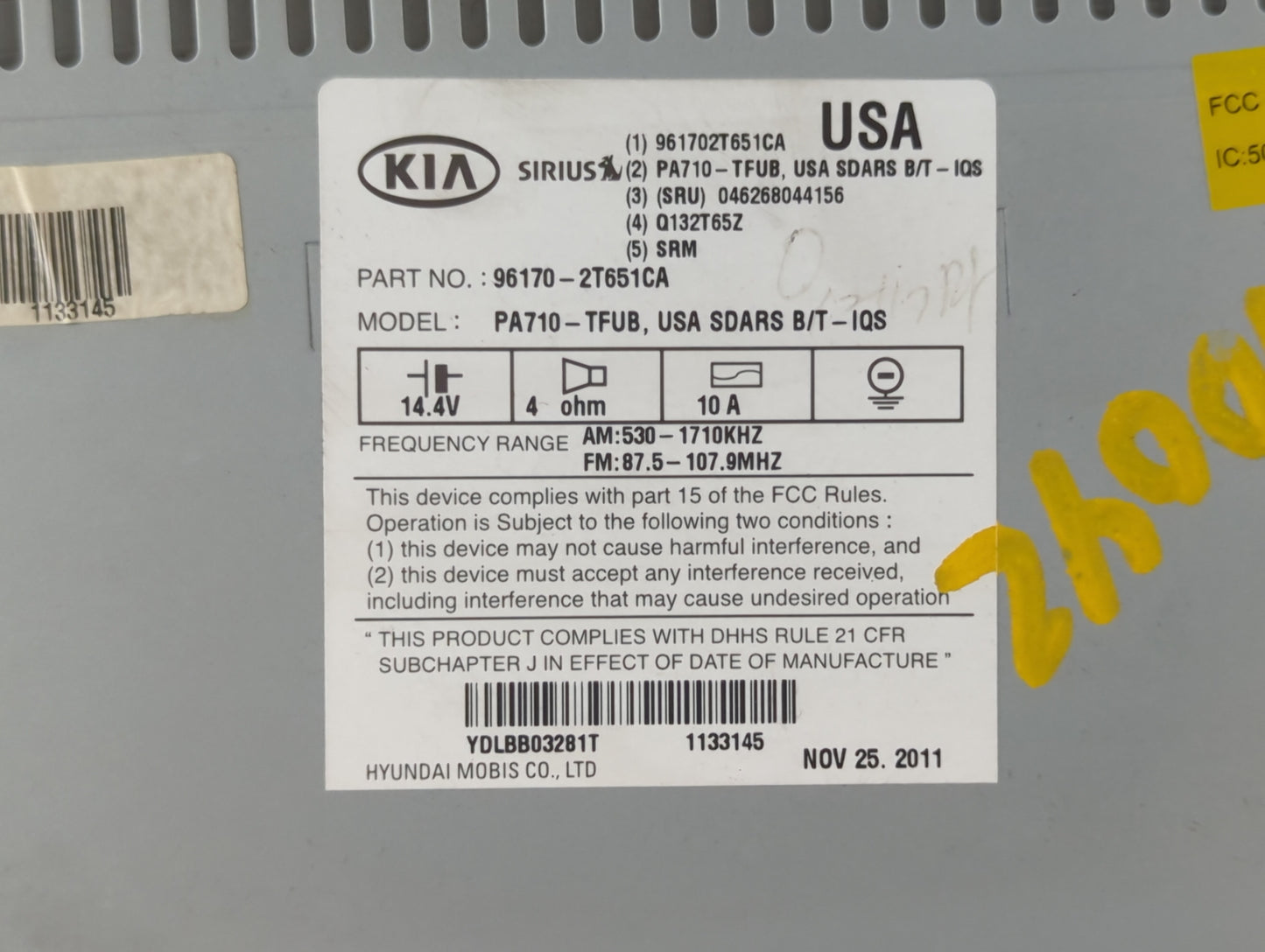 2011-2013 Kia Optima Am Fm Cd Player Radio Receiver - Oemusedautoparts1.com