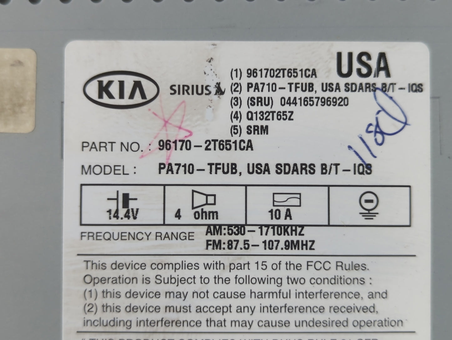 2011-2013 Kia Optima Radio AM FM Cd Player Receiver Replacement P/N:96170-2T651CA Fits Fits 2011 2012 2013 OEM Used Auto Par