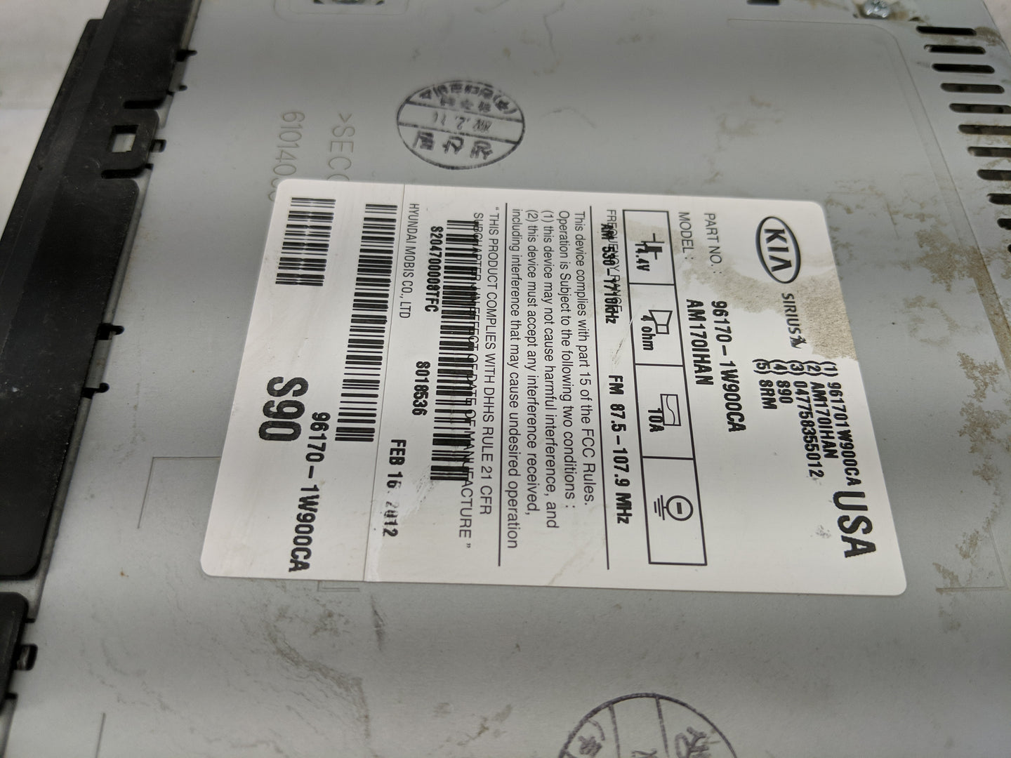 2012 Kia Rio Radio AM FM Cd Player Receiver Replacement P/N:96170-1W900CA Fits OEM Used Auto Parts - Oemusedautoparts1.com