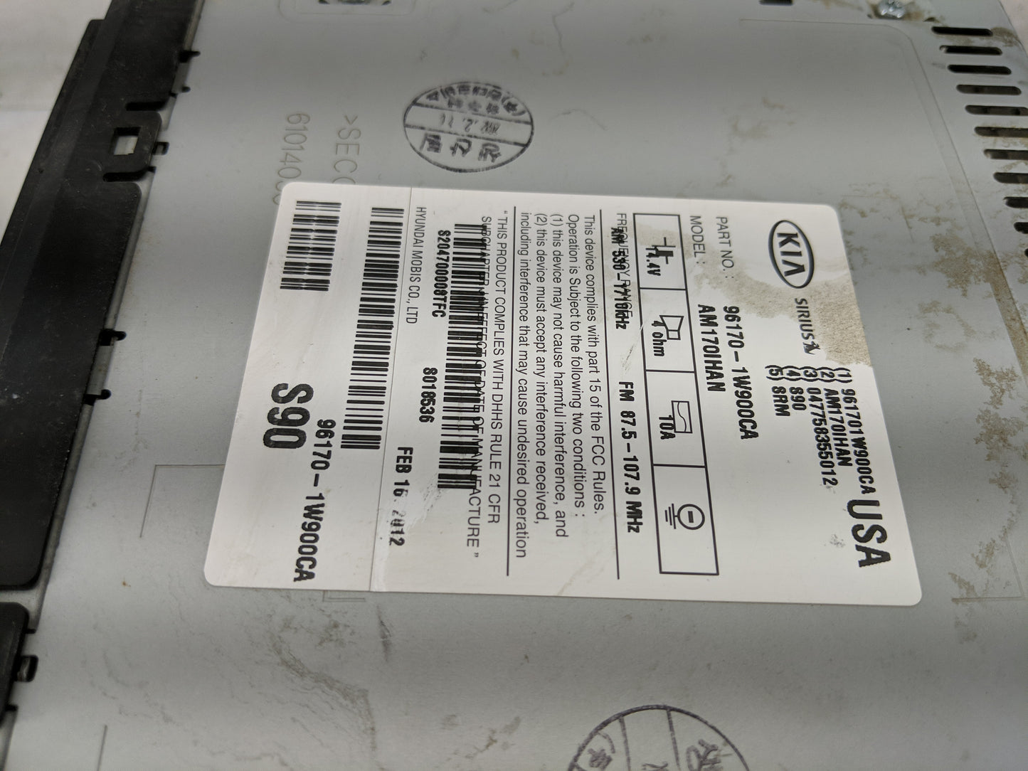 2012 Kia Rio Radio AM FM Cd Player Receiver Replacement P/N:96170-1W900CA Fits OEM Used Auto Parts - Oemusedautoparts1.com