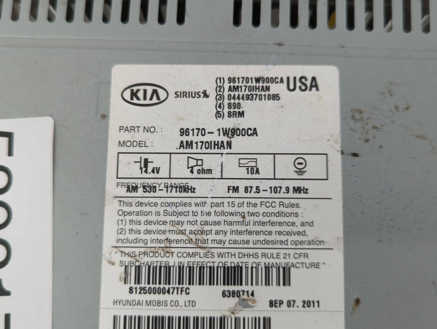 2012-2015 Kia Rio Radio AM FM Cd Player Receiver Replacement P/N:96170-1W900CA Fits Fits 2012 2013 2014 2015 OEM Used Auto P