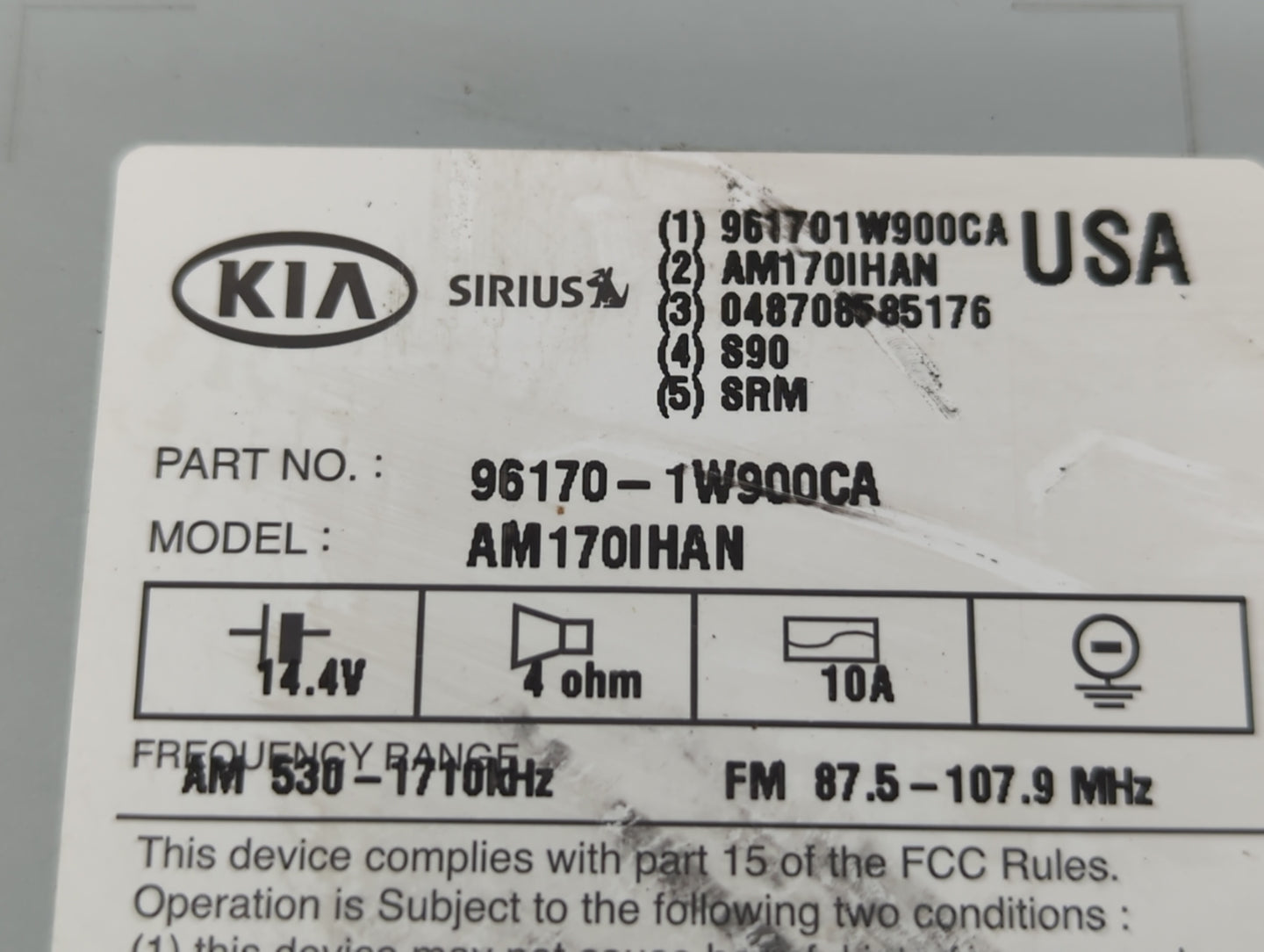 2012-2015 Kia Rio Radio AM FM Cd Player Receiver Replacement P/N:96170-1W900CA Fits Fits 2012 2013 2014 2015 OEM Used Auto P