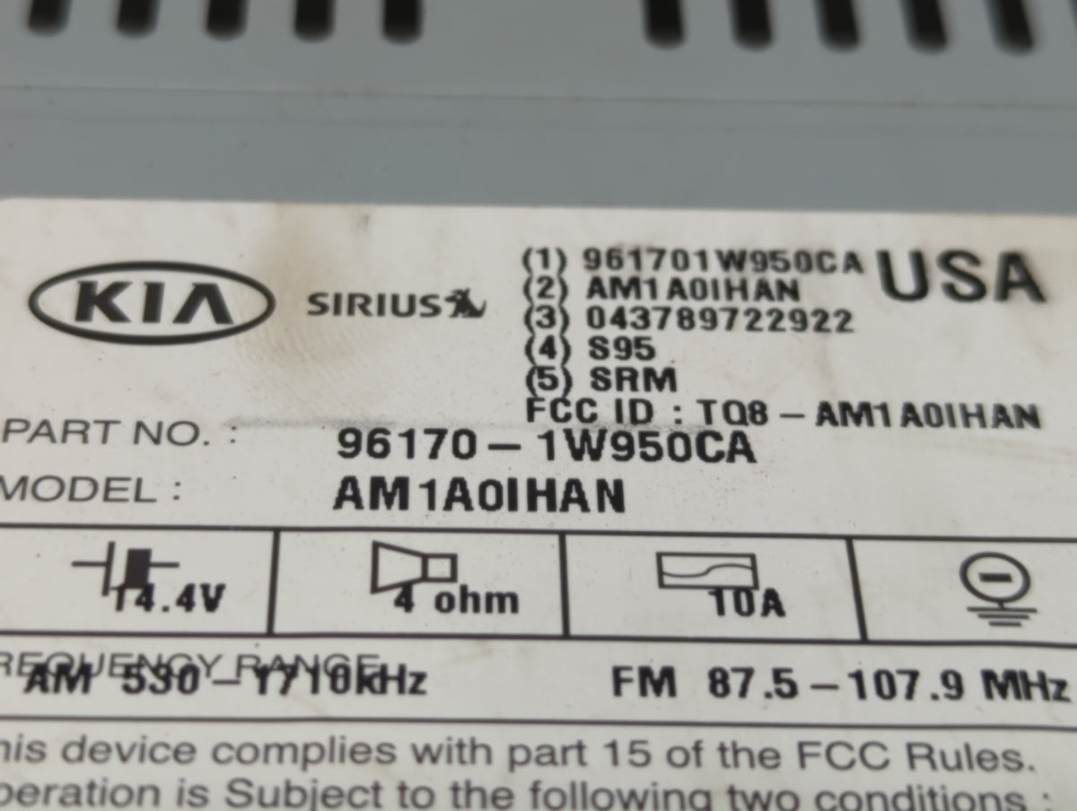 2012-2015 Kia Rio Radio AM FM Cd Player Receiver Replacement P/N:96170-1W900CA Fits 2012 2013 2014 2015 OEM Used Auto Parts 