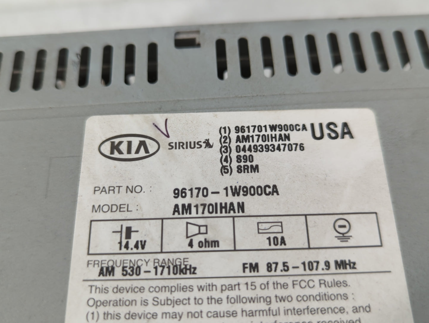 2012-2015 Kia Rio Radio AM FM Cd Player Receiver Replacement P/N:96170-1W900CA Fits Fits 2012 2013 2014 2015 OEM Used Auto P